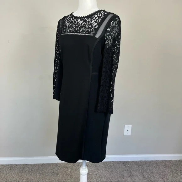 REBECCA TAYLOR BLACK DRESS WITH LACE SLEEVES SIZE 8 - Picture 11 of 12